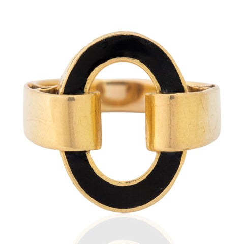 Vintage Italian black enamel open ring in 18kt yellow gold – alternate view 3