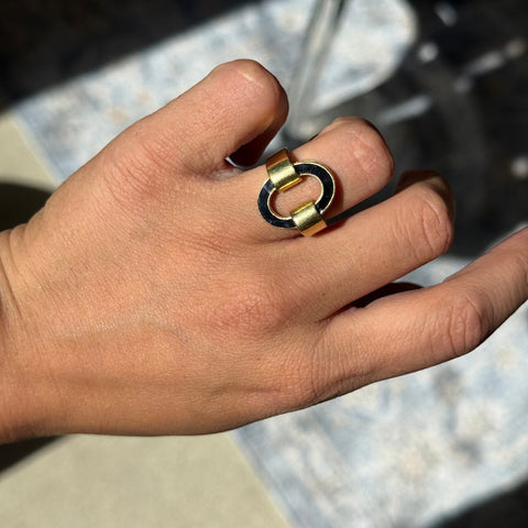 Vintage Italian black enamel open ring in 18kt yellow gold – alternate view 2