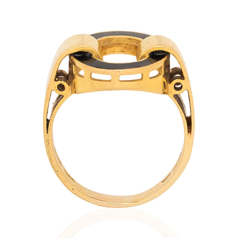 Vintage Italian black enamel open ring in 18kt yellow gold – alternate view 5