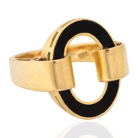 Vintage Italian black enamel open ring in 18kt yellow gold – alternate view 4
