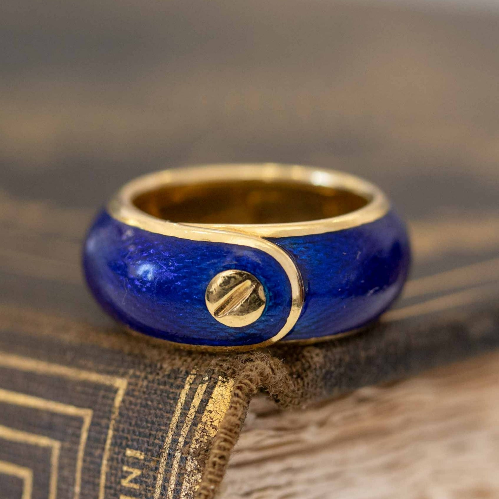 Vintage Blue Enamel Gold Buckle Band by Van Cleef & Arpels