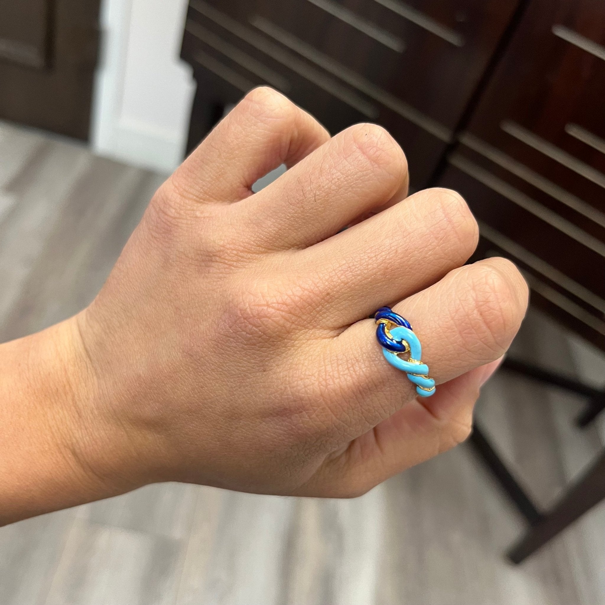 Vintage Blue Enamel Twist Band, Italian