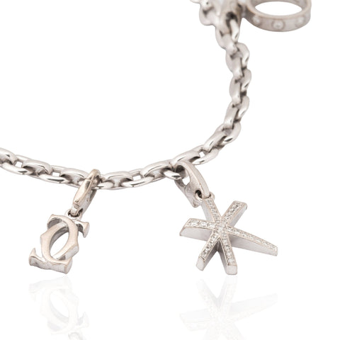 Vintage Cartier 18K white gold diamond charm bracelet with double C, Love and I Love You charms – alternate view 4