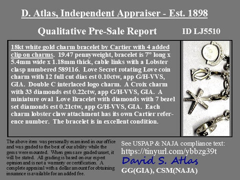 Vintage Cartier 18K white gold diamond charm bracelet with double C, Love and I Love You charms – alternate view 5