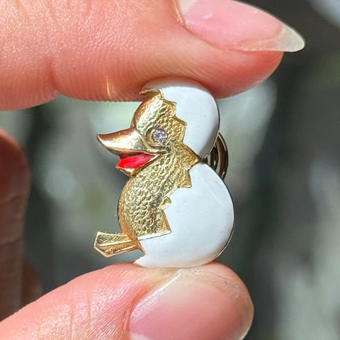Vintage Cartier Diamond & Enamel Hatching Chick Brooch, by Cartier