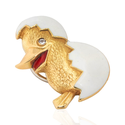 Vintage Cartier Diamond & Enamel Hatching Chick Brooch, by Cartier