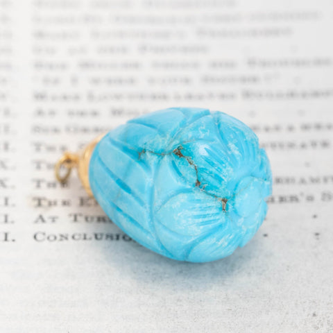Vintage Carved Turquoise Teardrop Pendant