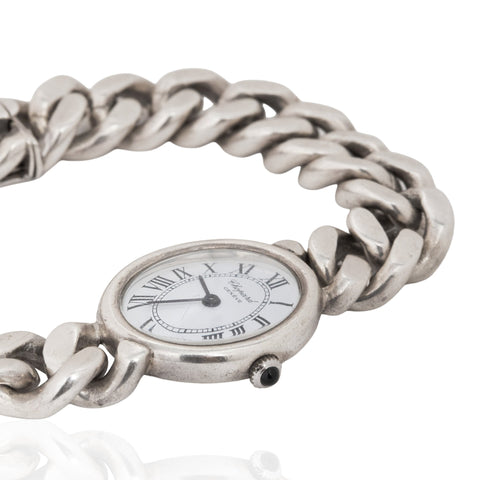 Vintage Chopard silver chunky curb link bracelet watch with oval dial – alternate view 5