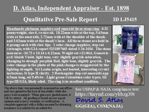 Vintage Color Change Sapphire 3-Stone Ring, GIA No-Heat
