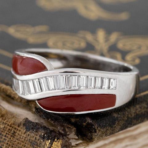 Vintage Coral & Baguette Cut Diamond Twist Band