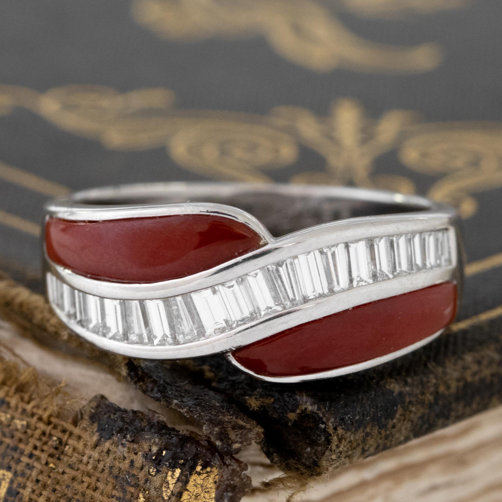 Vintage Coral & Baguette Cut Diamond Twist Band