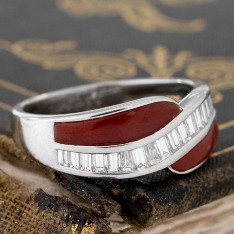Vintage Coral & Baguette Cut Diamond Twist Band