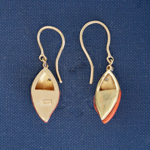 Vintage Coral & Diamond Drop Earrings