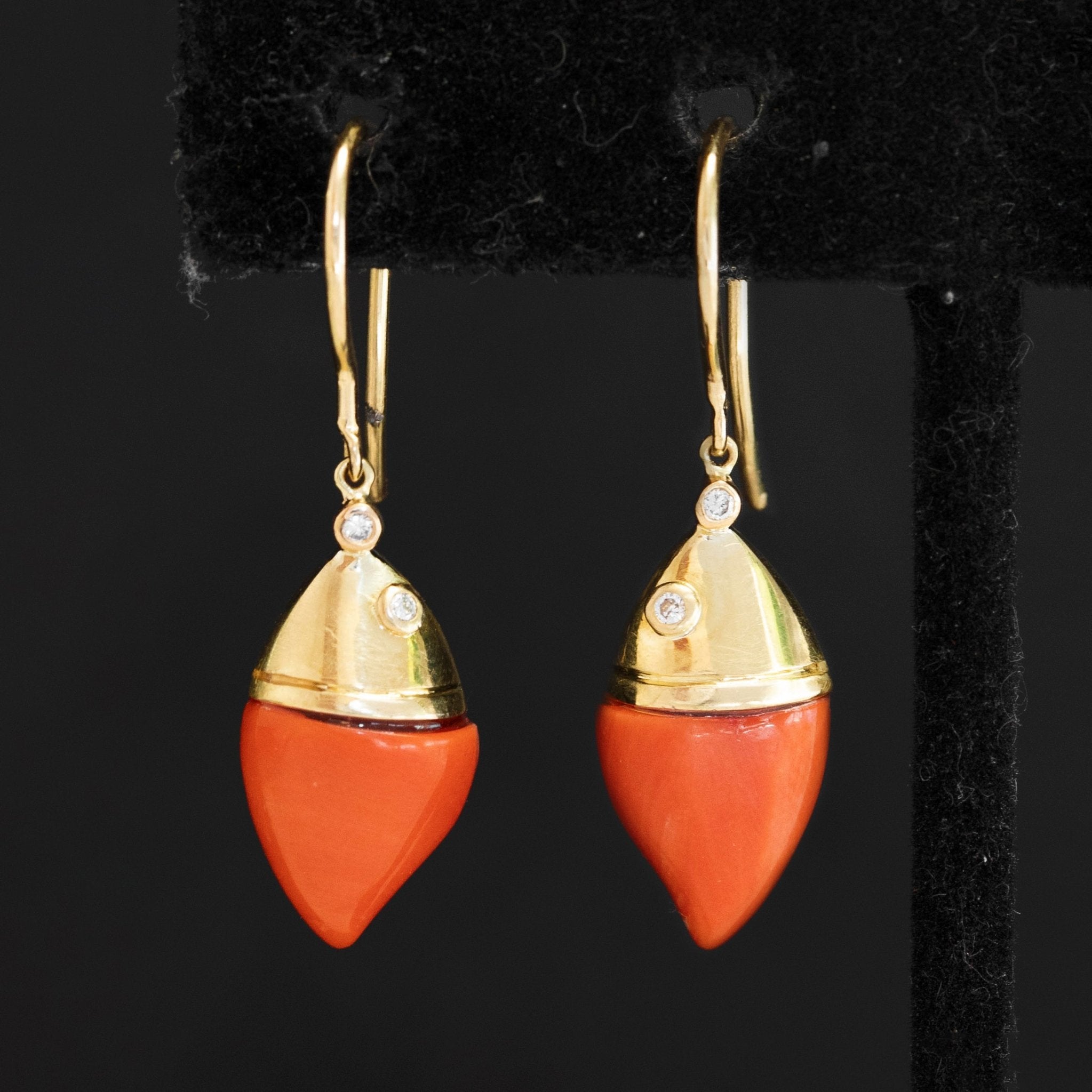 Vintage Coral & Diamond Drop Earrings