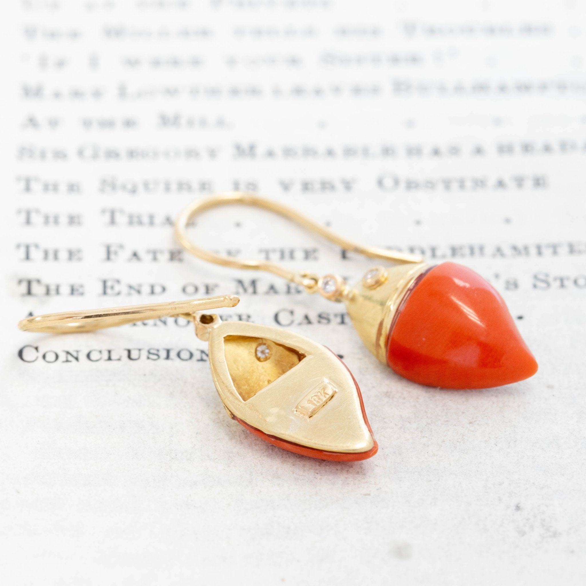 Vintage Coral & Diamond Drop Earrings