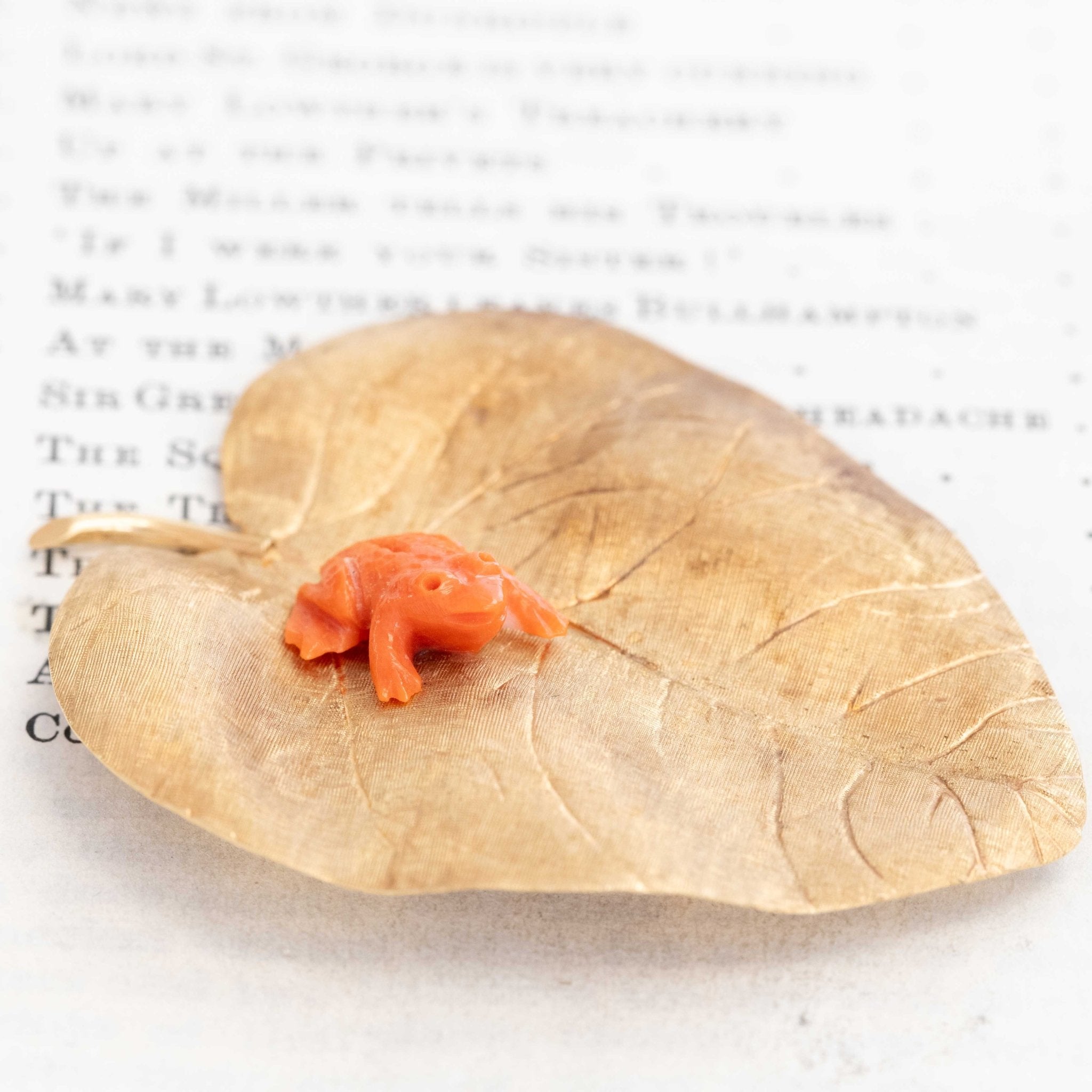 carved coral frog jewelry vintage Italian gold brooch