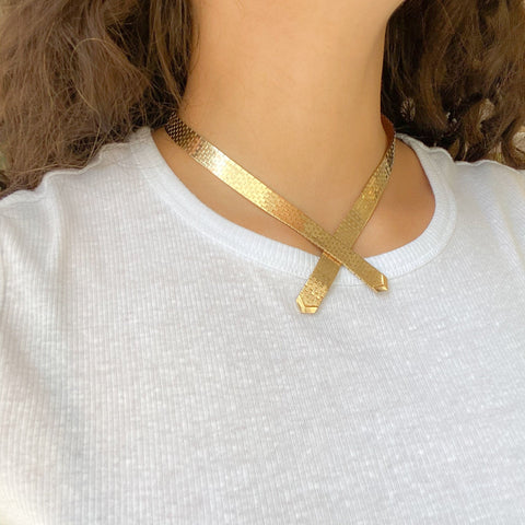 Vintage Crossover Mesh Gold Necklace by Tiffany & Co