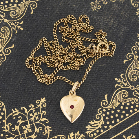 Vintage Curb Link with Puffed Heart Pendant