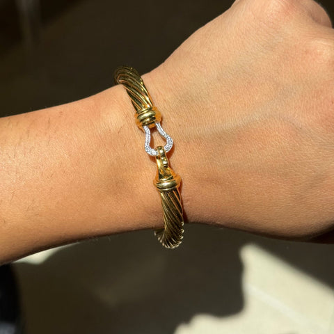 Vintage David Yurman 18K gold twisted cable bangle with diamond hook closure – alternate view 3
