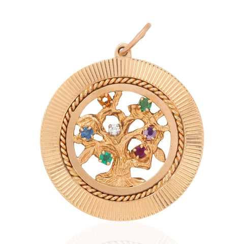 Vintage Tiffany & Co. DEAREST acrostic tree pendant in 14kt yellow gold with diamond, emerald, amethyst, ruby, sapphire and topaz