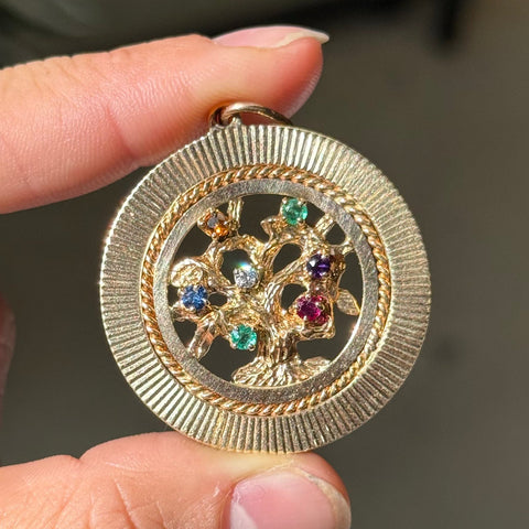 Vintage Tiffany & Co. DEAREST acrostic tree pendant in 14kt yellow gold with diamond, emerald, amethyst, ruby, sapphire and topaz – alternate view 2