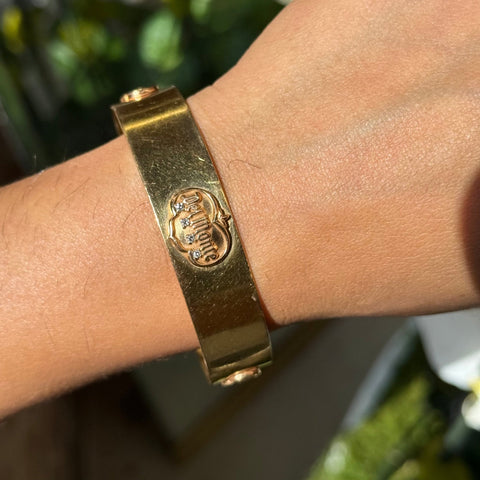 Vintage Del Monte 14K yellow gold wide bangle with diamonds – alternate view 2