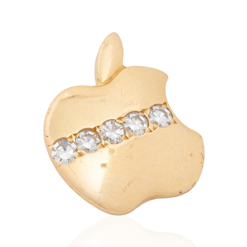 Vintage Apple company diamond apple charm in 18kt yellow gold with five diamonds – alternate view 3