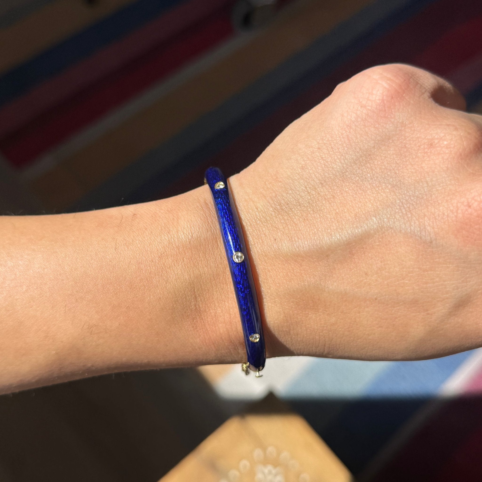 Vintage Diamond Blue Enamel Bangle, Italian