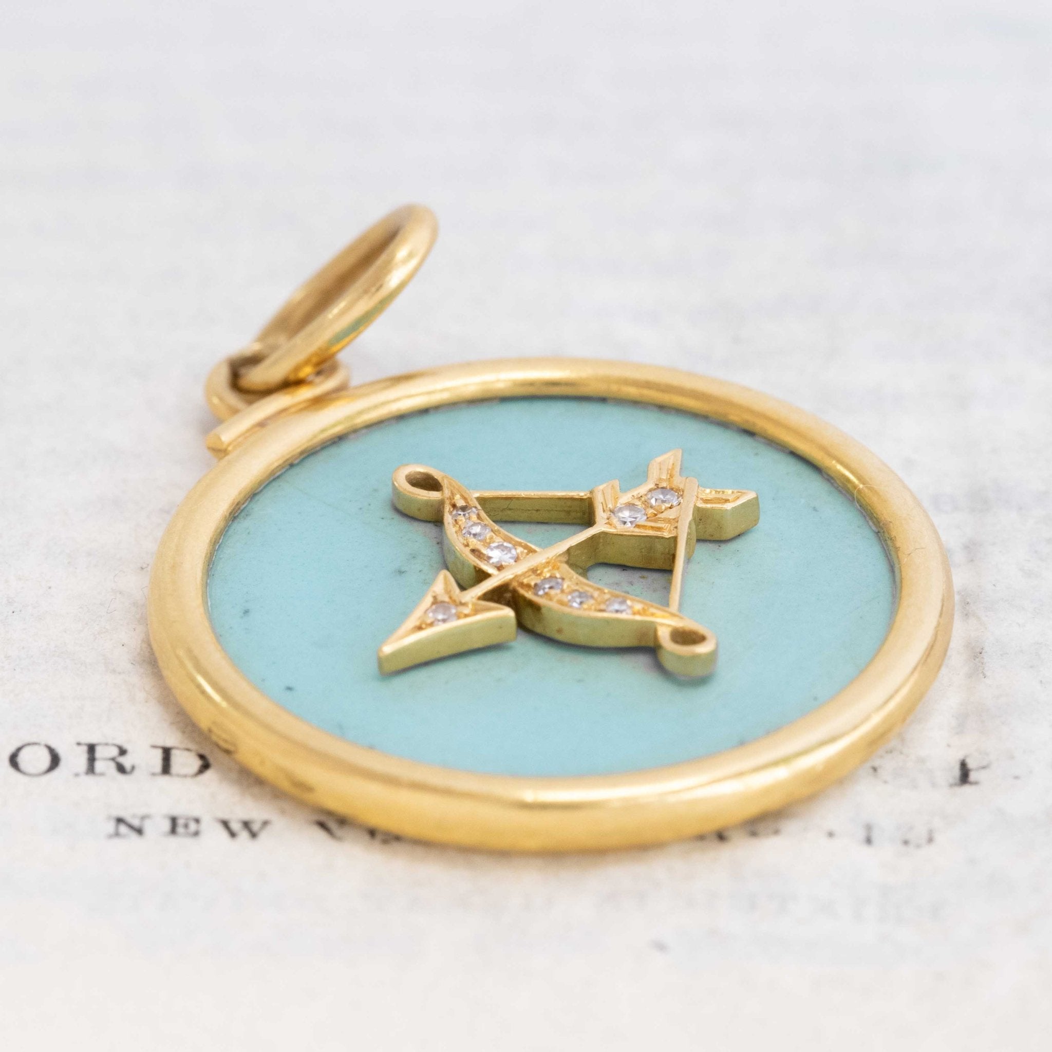 Vintage Diamond Bow & Arrow Turquoise Pendant