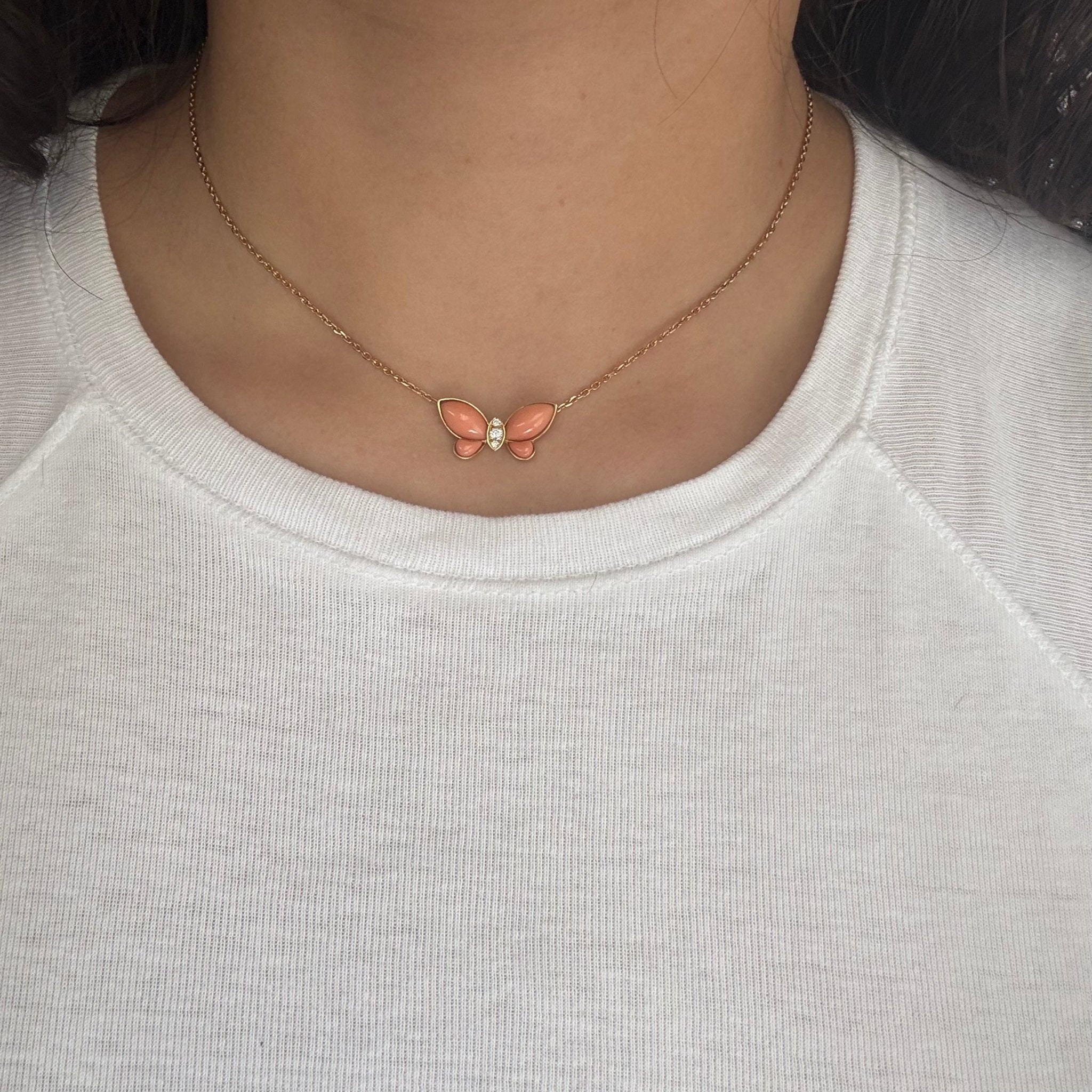 Vintage Diamond & Coral Butterfly Pendant, by Van Cleef & Arpels