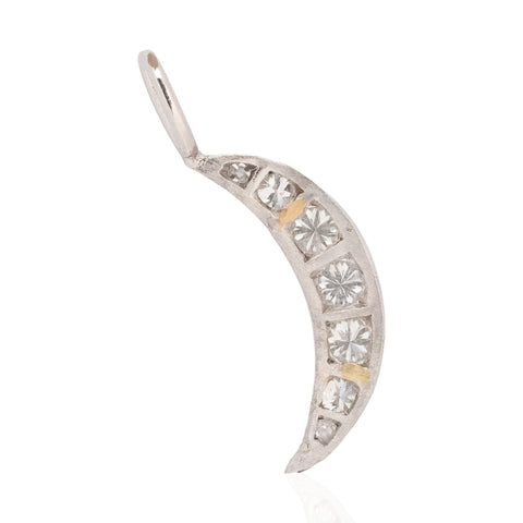 Vintage diamond crescent moon charm in platinum with gold bale – alternate view 4