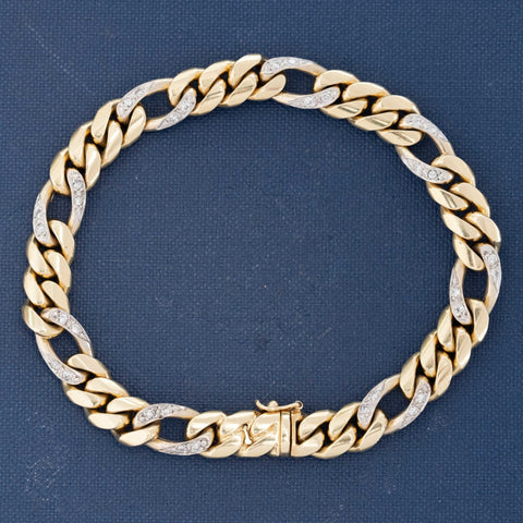 Vintage Italian diamond curb link bracelet in 14kt yellow gold