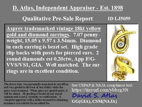 Vintage Diamond Earrings by Asprey of London