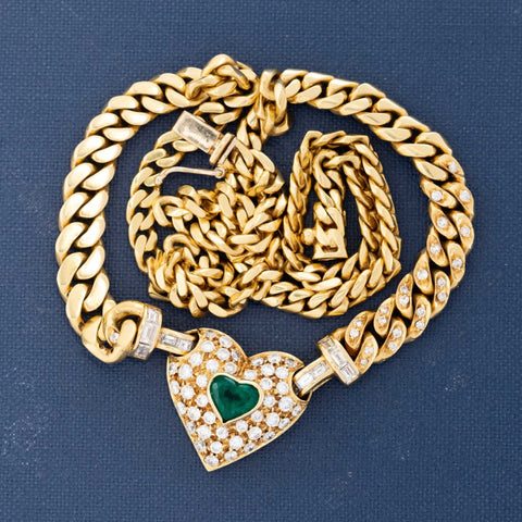 2.38ctw Vintage Diamond & Emerald Cluster Heart Necklace