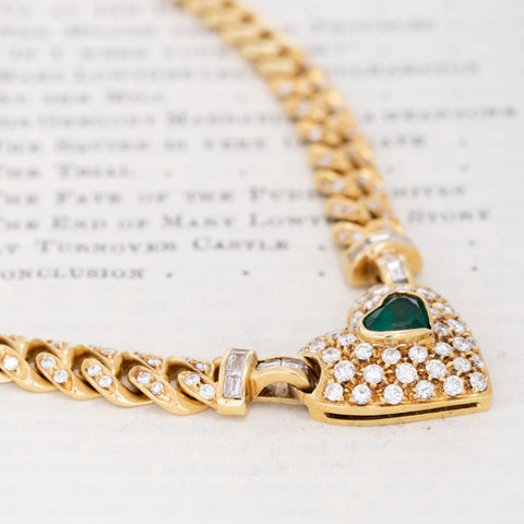 2.38ctw Vintage Diamond & Emerald Cluster Heart Necklace