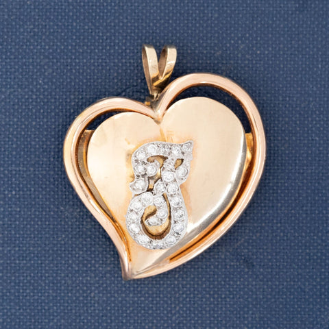 Vintage Diamond F Letter Heart Pendant