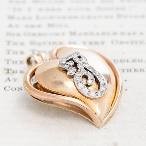 Vintage Diamond F Letter Heart Pendant