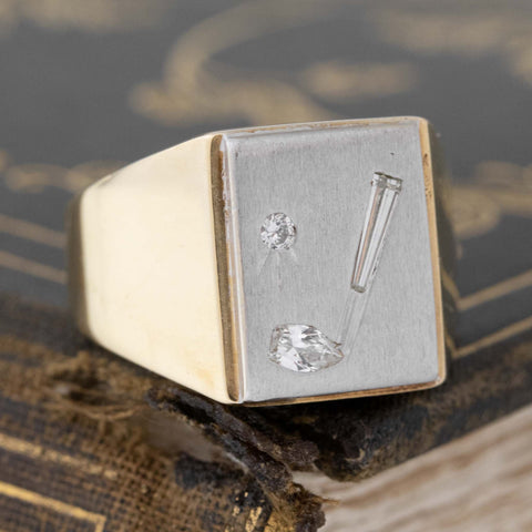 Vintage Diamond Golf Motif Signet Ring
