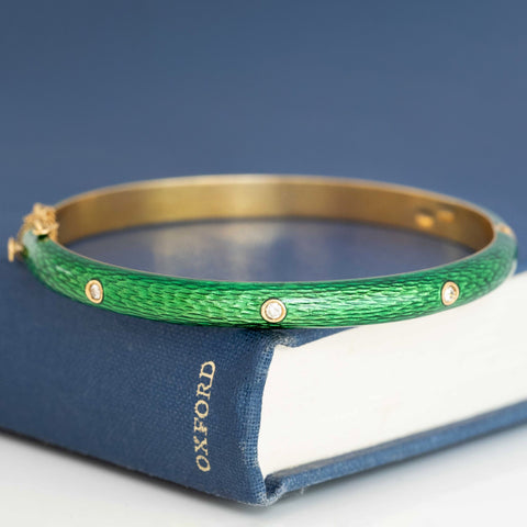 Vintage Diamond Green Enamel Bangle, Italian