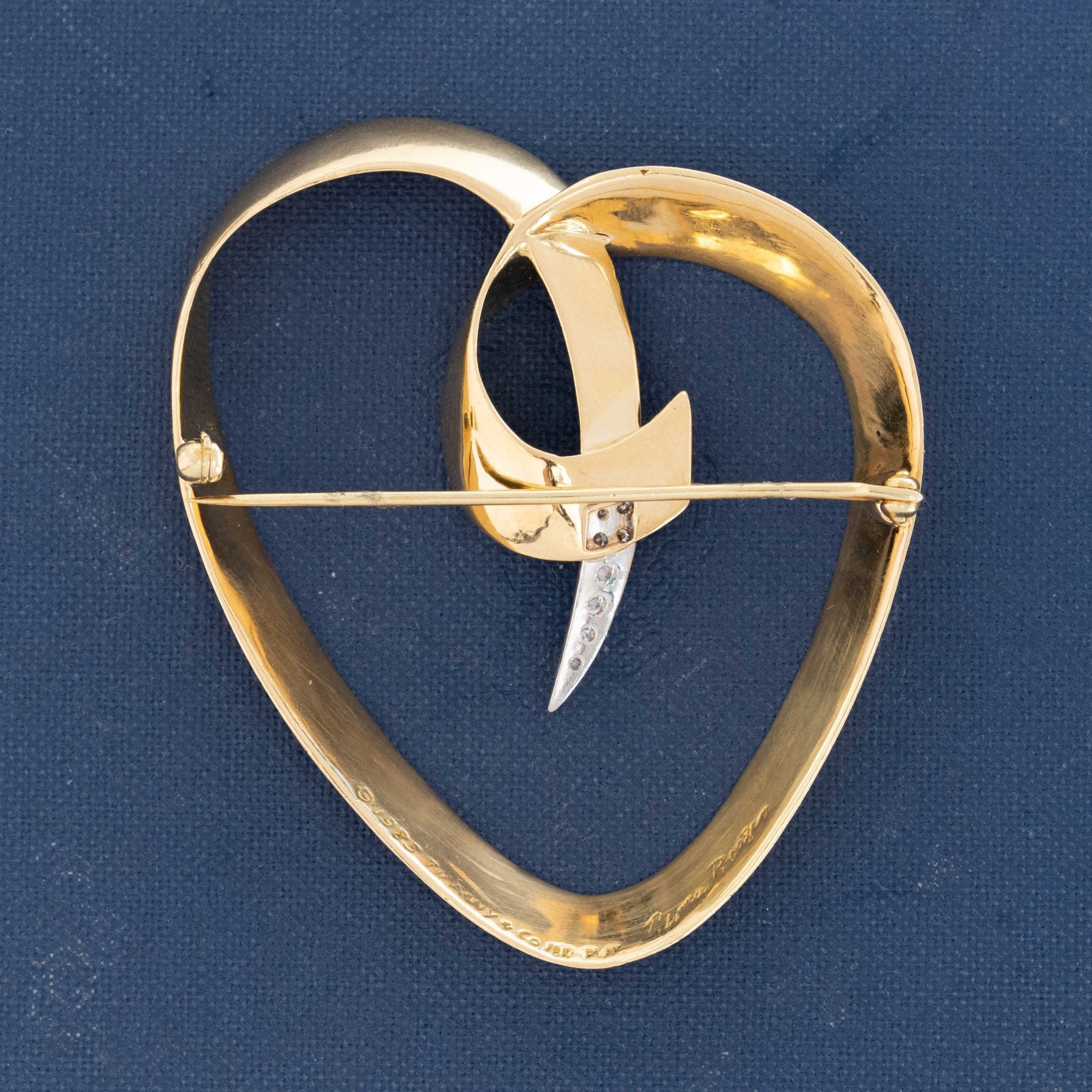 Paloma Picasso Tiffany gold heart brooch with white gold diamond accent