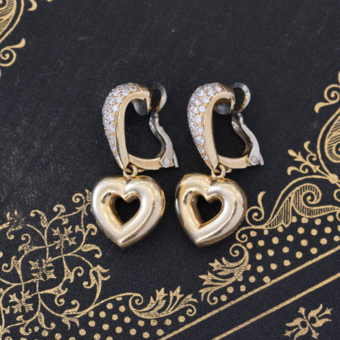Vintage Diamond Heart Drop Earrings by Chaumet