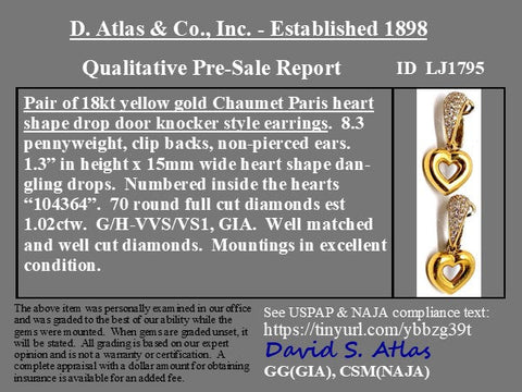 Vintage Diamond Heart Drop Earrings by Chaumet