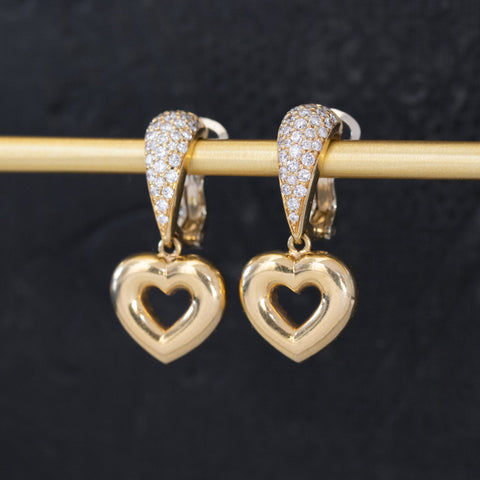 Vintage Diamond Heart Drop Earrings by Chaumet