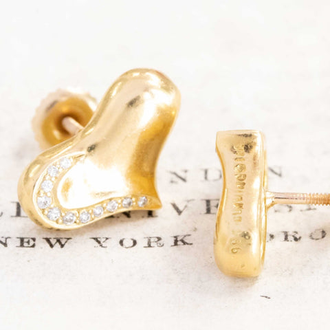 Vintage Diamond Heart Stud Earrings by Angela Cummings