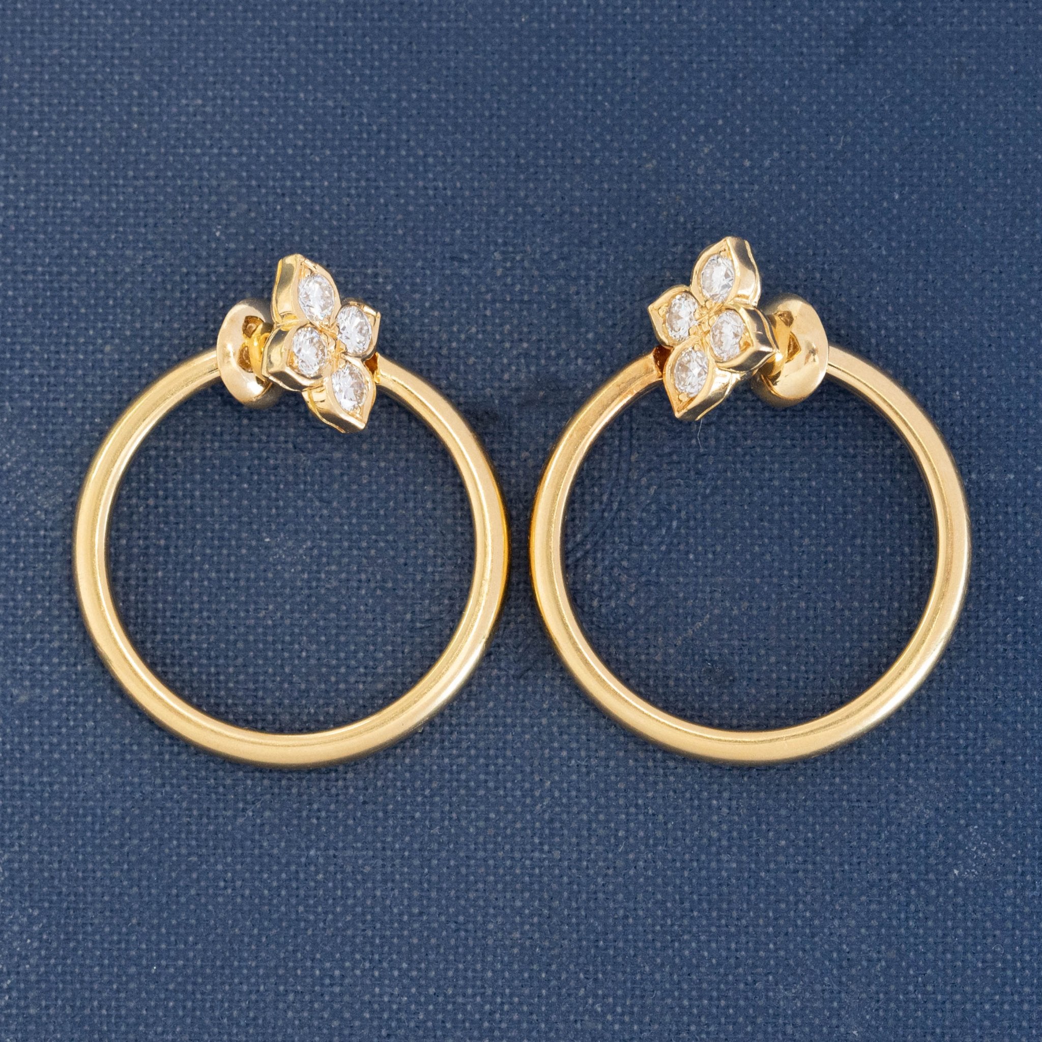 Cartier Hindu diamond hoop earrings in yellow gold with lotus design