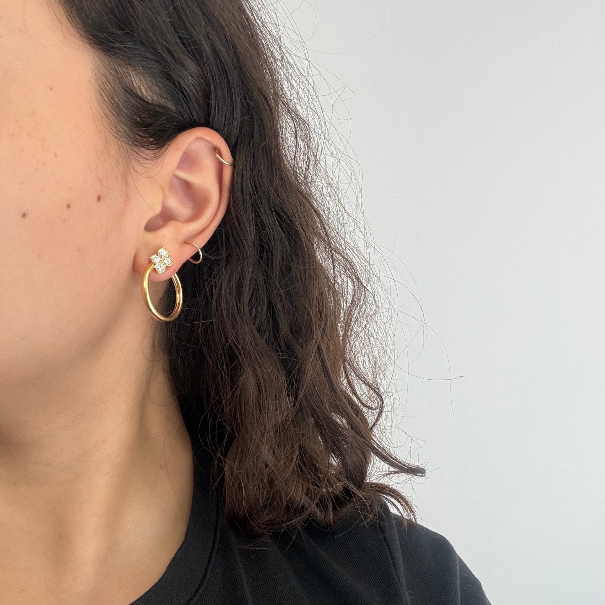 Vintage Cartier lotus diamond earrings with gold hoops