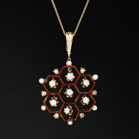 Vintage Diamond Honeycomb Enamel Pendant
