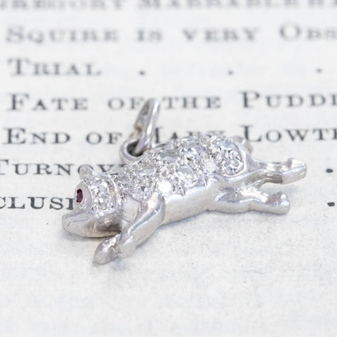 Vintage Diamond Jumping Pig Charm