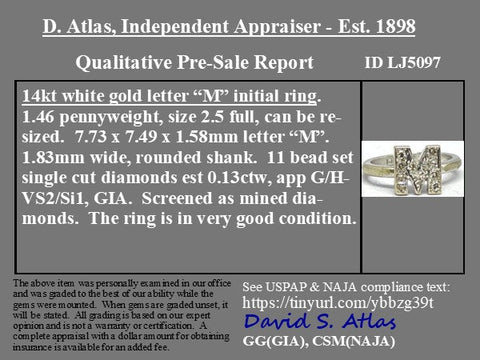 Vintage Diamond M Letter Pinky Ring