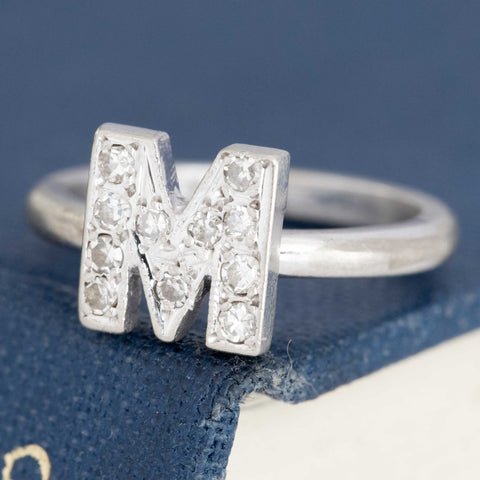 Vintage Diamond M Letter Pinky Ring